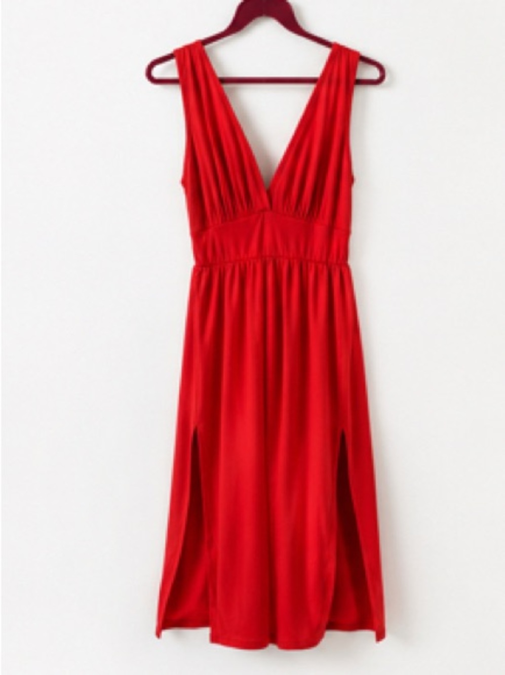 Vibrant Red Sleeveless V-Neck Midi Dress